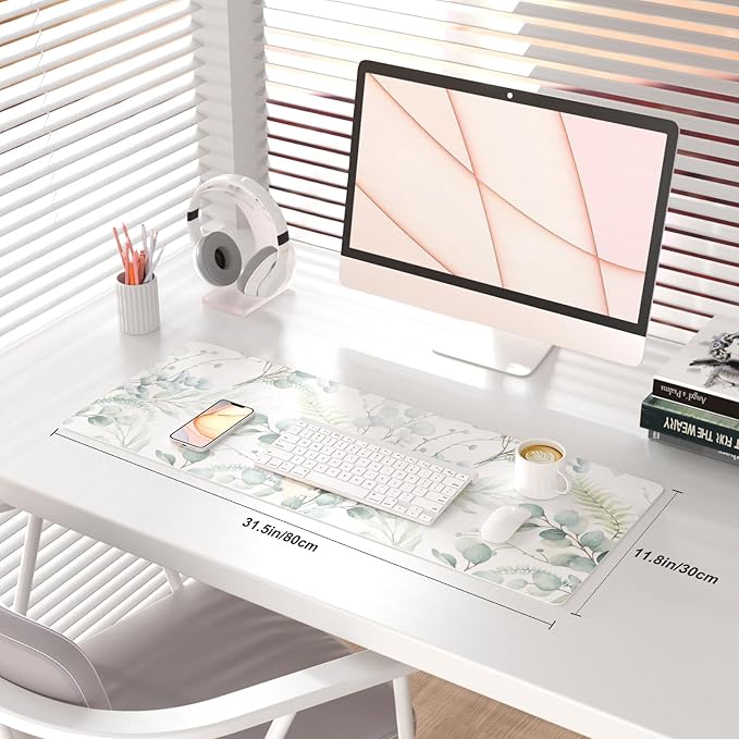 QIYI Large Mouse Pad for Desk, Cute Desk Mat for Desktop, Women Girls Green - Image 2