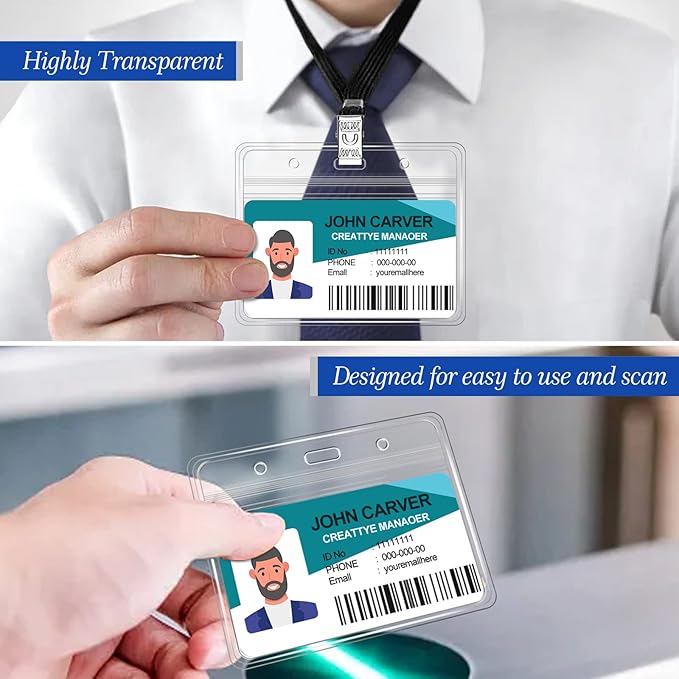 100 Pcs Clear Horizontal Badge Id Card and 100 Pcs Lanyard, Reusable Lanyards - Image 5