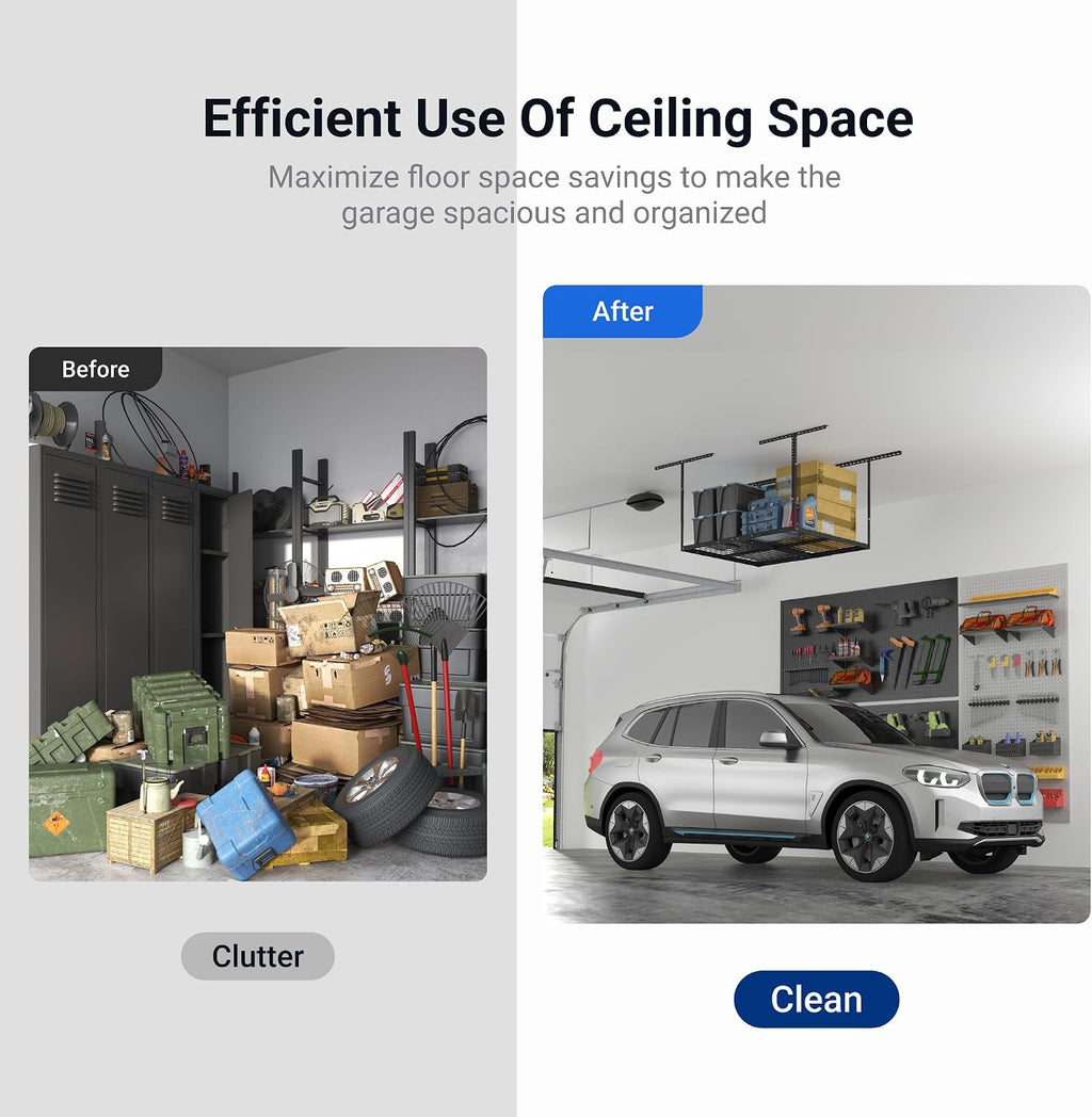 fleximounts 3x4 overhead garage ceiling storage rack organization showing dimensions