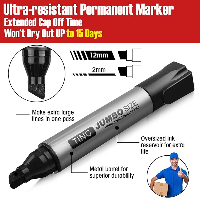 Fuutreo 32 Pcs Jumbo Permanent Markers Bulk Large Chisel Tip Permanent Markers - Image 4