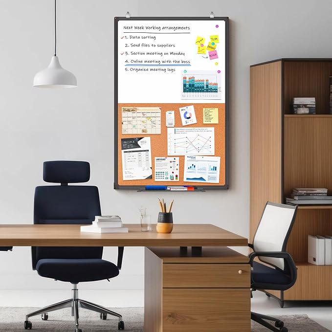 Magnetic White Board and Cork Board Combo, 36 X 24 inches Whiteboard Bulletin - Image 7
