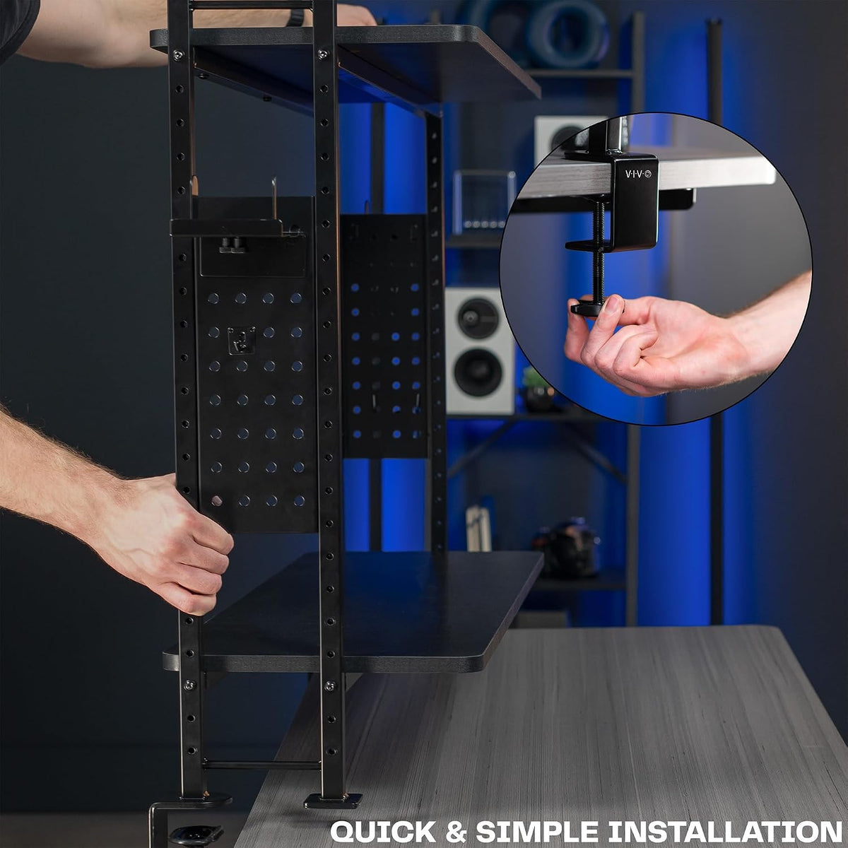 VIVO Black Clamp-on 40 in Shelving Unit with Pegboard, DESK-SHELF40G