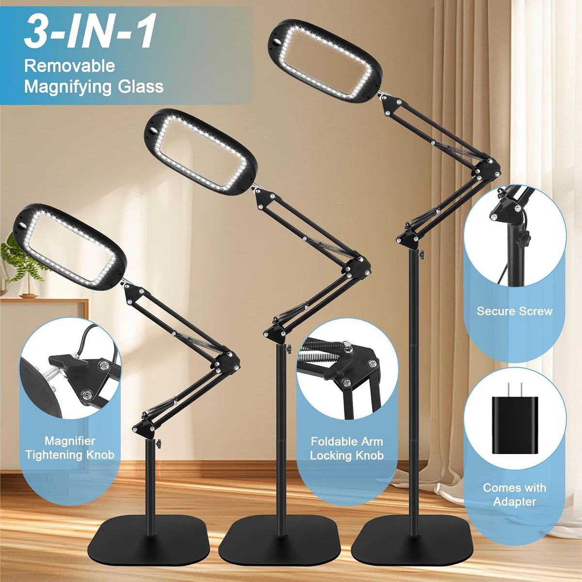 10X 30X Large Floor Magnifying Glass with Light and Stand