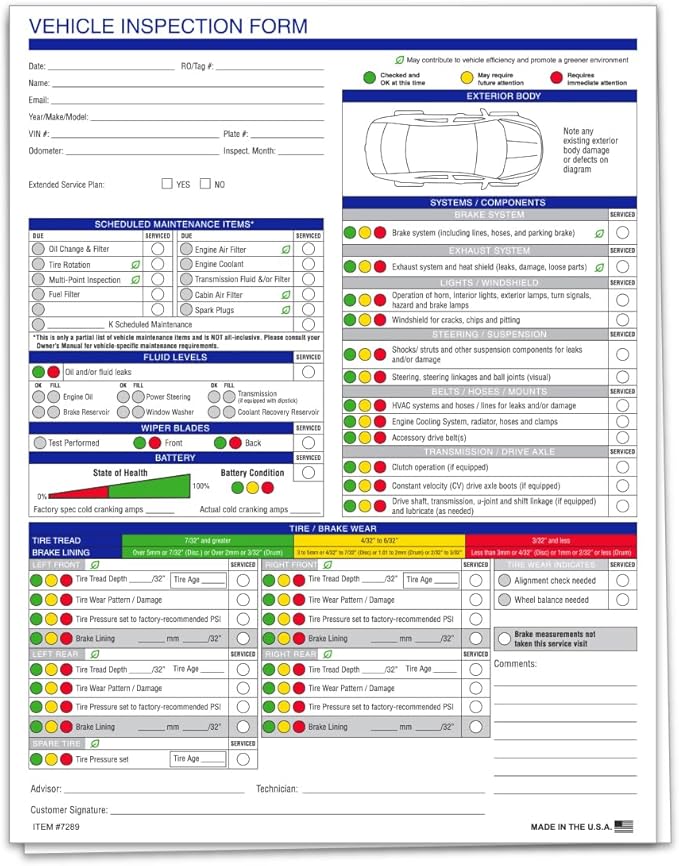 Multi-Point Inspection Form for Vehicles – 2-Part Carbonless Vehicle Checklist by Unknown