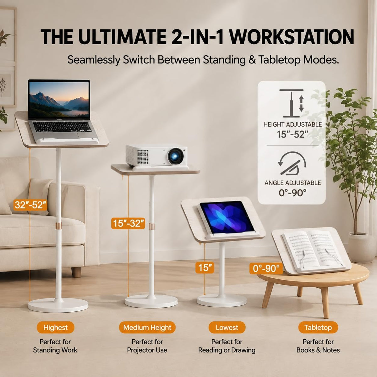 2-in-1 Floor & Desktop Reading Stand, 16.5"-51" Adjustable Book...