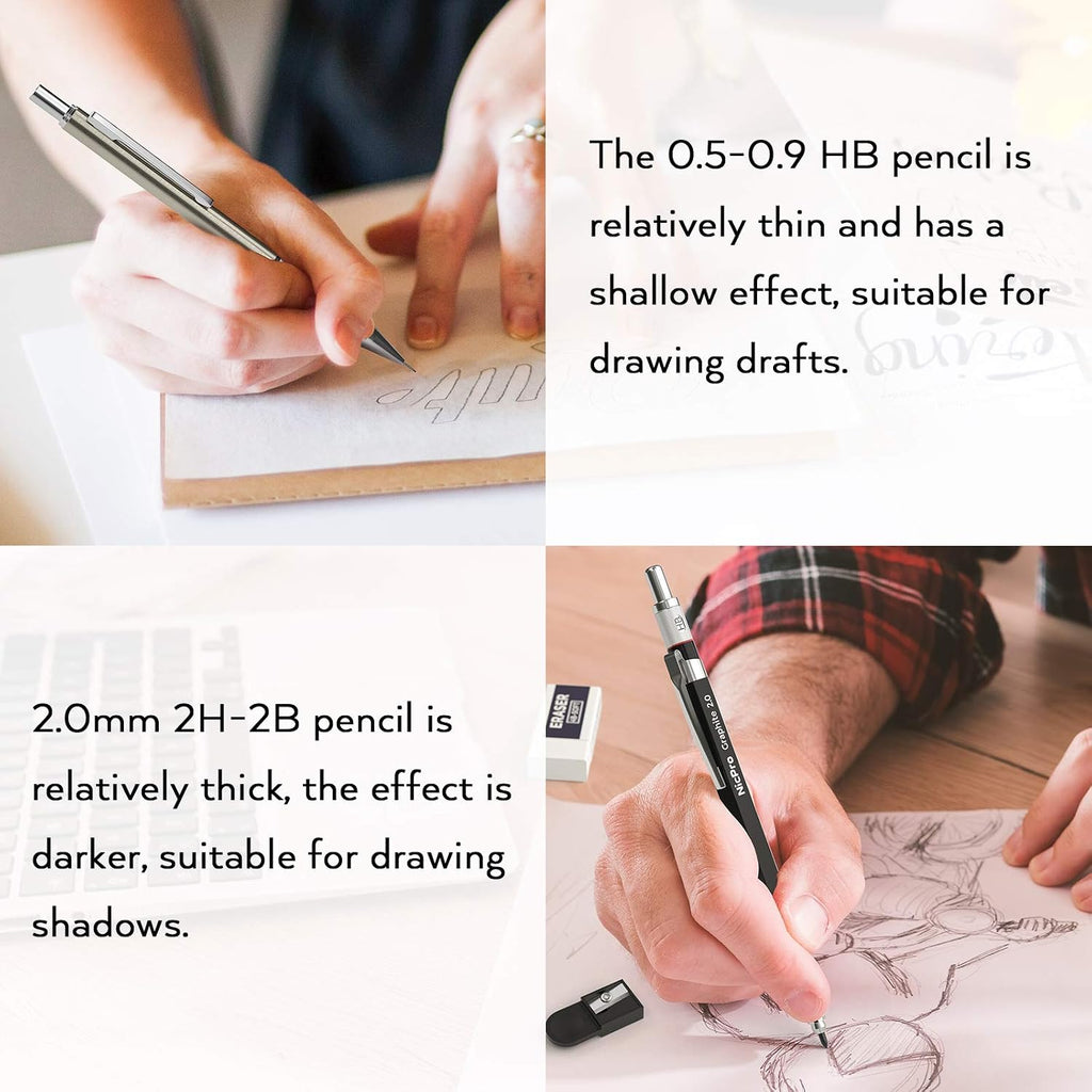 nicpro 30pcs art mechanical pencil set in leather, package contents