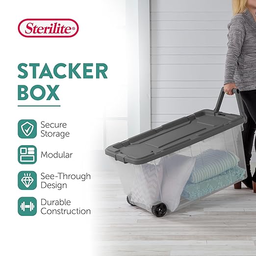 Sterilite 4-Pack Modular Stacker Box, Durable Clear Plastic Storage Bins - Image 3