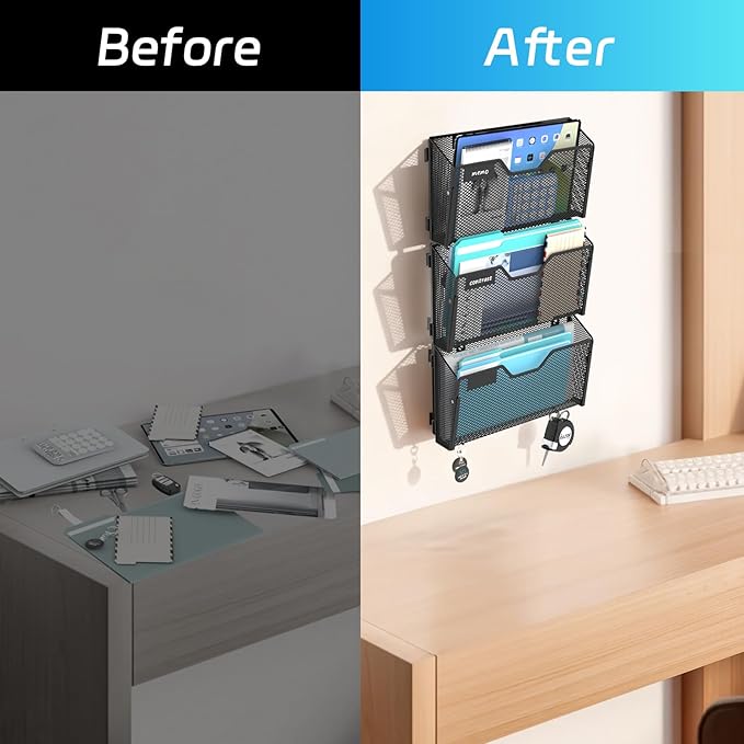 SUPEASY 6 Single Mail Organizer Wall Mounted, Wall File Organizer, Hanging File - Image 6