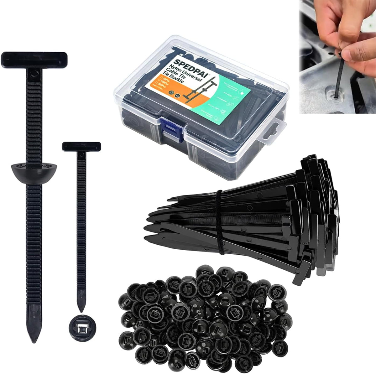 Nylon Universal Cable Tie Buckle,Heavy Duty Black Zip Ties With Pin & But...