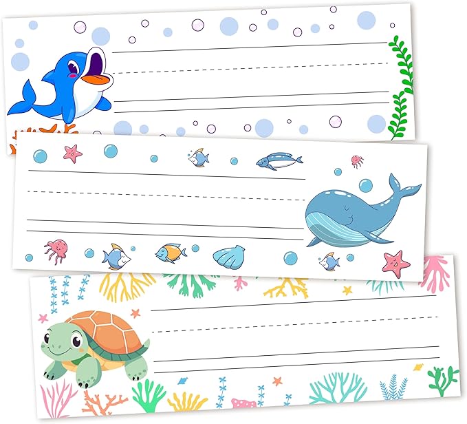 30 Name Tags for Classroom Cubbies, 3x9 in Ocean Animals Name Plates for Desks by OXRUN