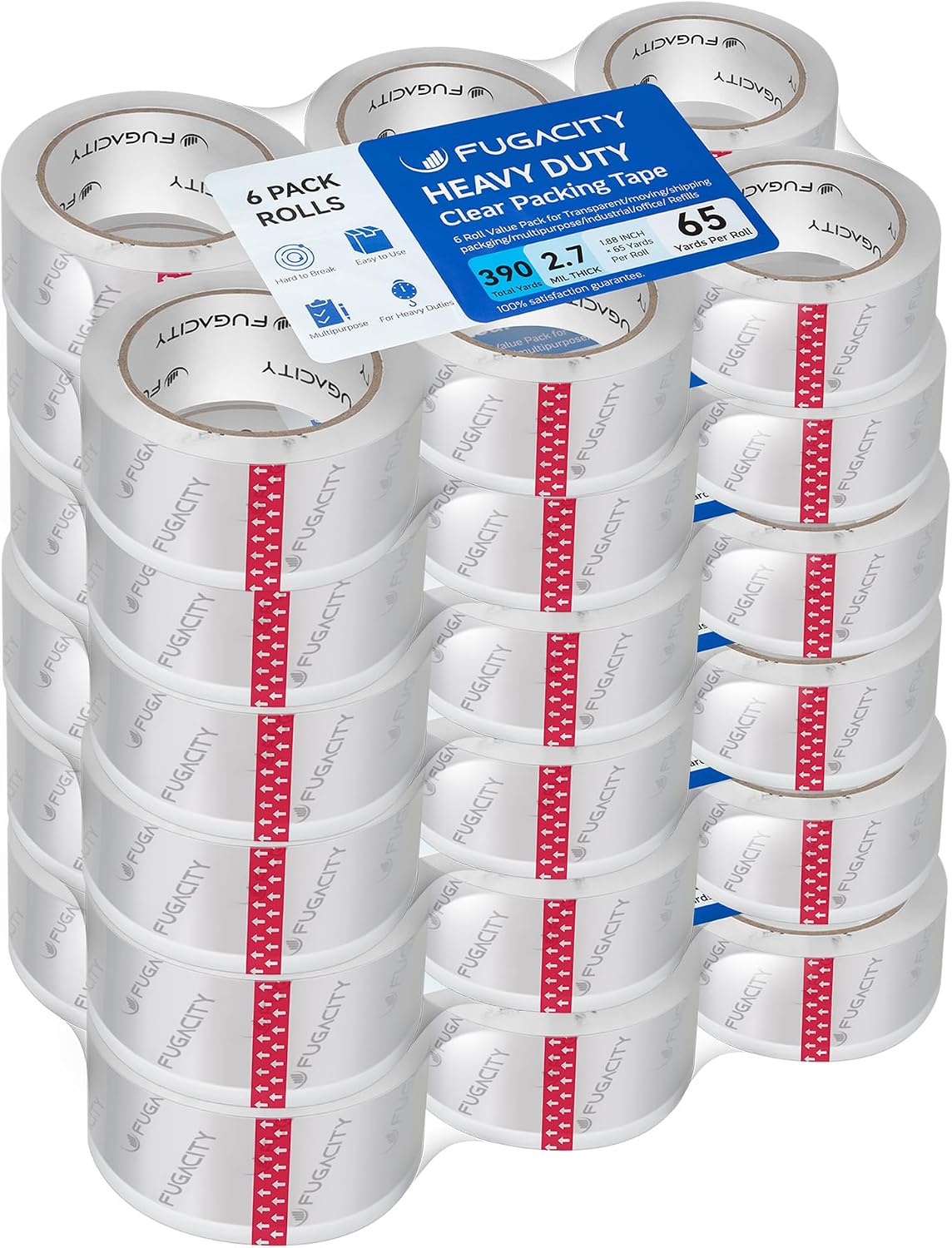 FugaCity Clear Packing Tape Refills, Heavy Duty Packaging Tape