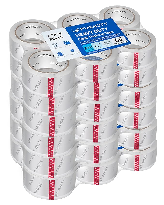 FugaCity Clear Packing Tape Refills, Heavy Duty Packaging Tape by FugaCity