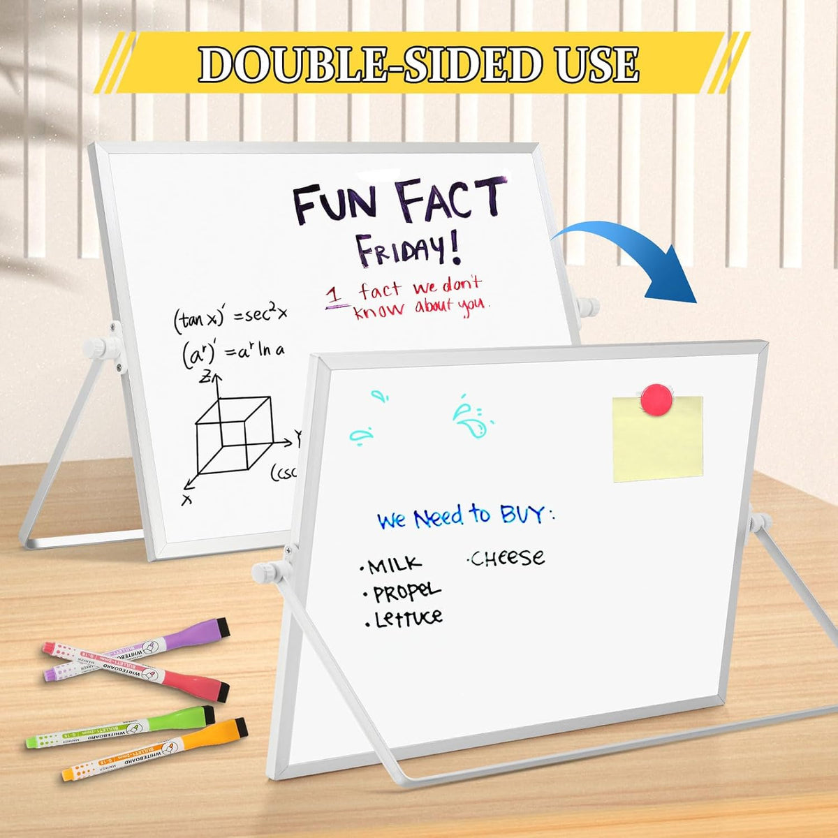 Double-Sided Magnetic White Board with Stand, 16" x 12" (Pack of 2)
