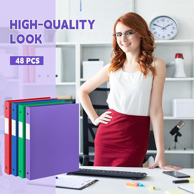Henoyso 48 Pcs 3 Ring Binder 0.5 Inch Round Fits Letter Size 8.5'' x 11'' Paper - Image 4