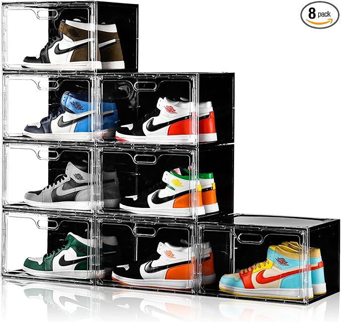 Amllas New 8 Pack Shoe Boxes Stackable, Large Shoe Storage Organizer by Amllas