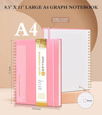 Graph Paper Notebook, Spiral Notebook Journal 8.5” x 11”, A4 Large Grid - Image 2
