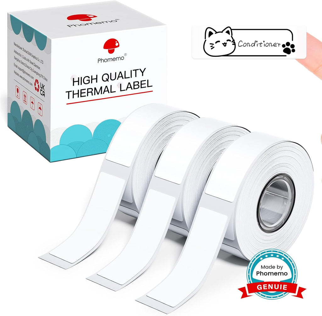 Phomemo Labels D30 Label Tape, Black on White, 0.47 in 12 x40mm, 480 Tapes | Highly sticky, No Curl or Peel, Clean Tear, BPA-Free, D30 D30D Thermal Paper Name Label for Kids School Items, 0.47" x 11/2"