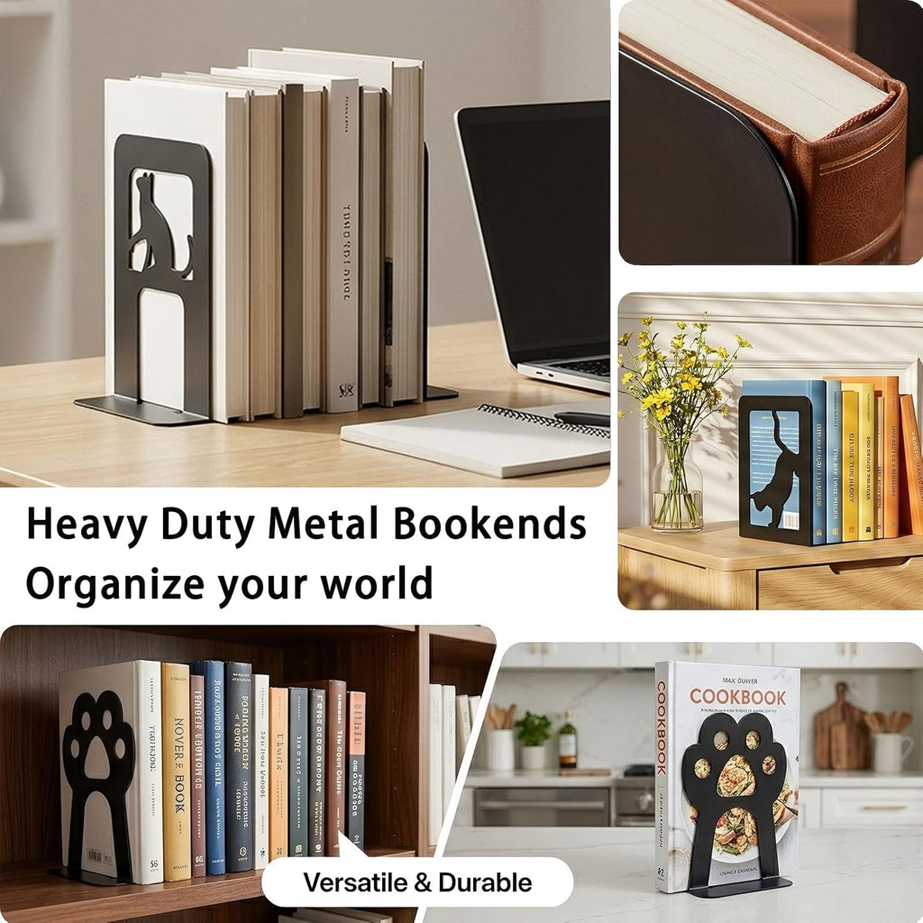Metal Book Ends, Cat Decorative Bookends, 8 Pcs | Heavy Duty Bookends for Shelves,Book Ends for Office Home Cute Desk Bookshelf Decor Cat Lover Gifts
