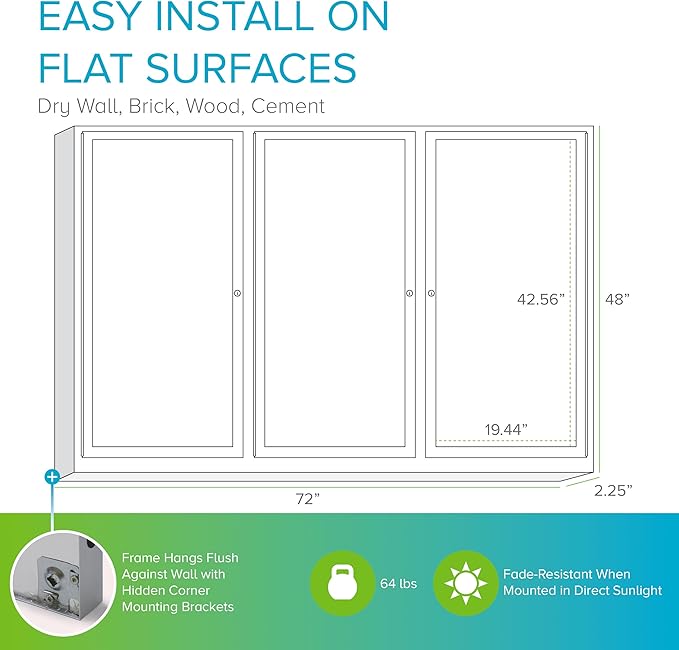 Ghent 48" x 72" 3-Door indoor Enclosed Recycled Rubber Bulletin Board, Shatter - Image 3