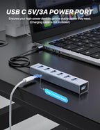 USB C HUB, 7 Port USB C to USB Hub, Aluminum Alloy USB 3.0 Data Port, 5Gbps USB - Image 3