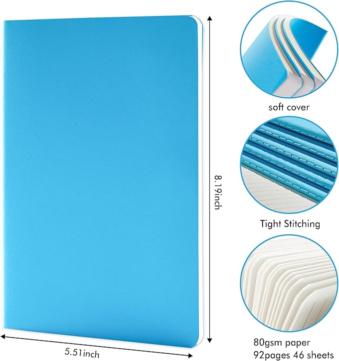 8 Pack Soft Cover Journal Bulk, Feela Notebooks College Ruled - Image 2