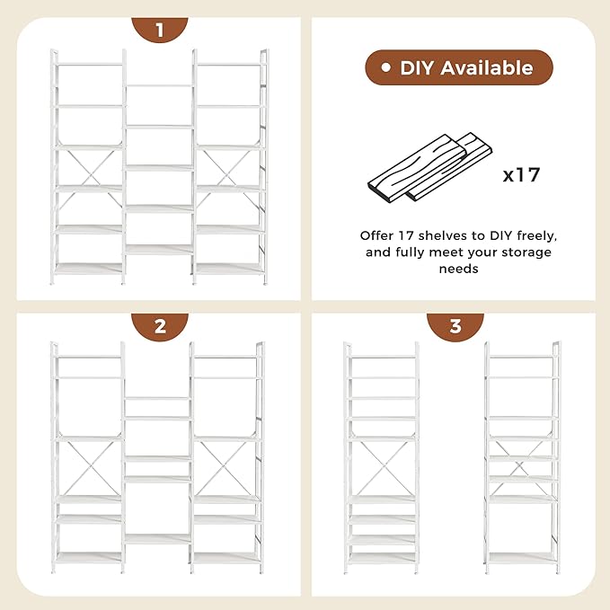 SUPERJARE Triple 6 Tier Bookshelf, Bookcase - Image 9