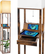 RUNTOP Floor Lamp with Shelves, Shelf Floor Lamp with Wireless Charger & 2 by RUNTOP