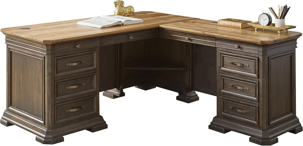 Martin Furniture IMSA684R-KIT Executve L-Desk & Return with Solid Wood Plank Tops, Fully Assembled, Brown