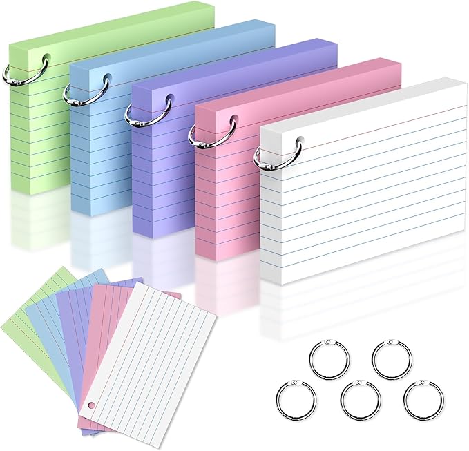 250 Count Colored Index Cards 3 x 5 Inch, Lined Flash Cards by Unknown