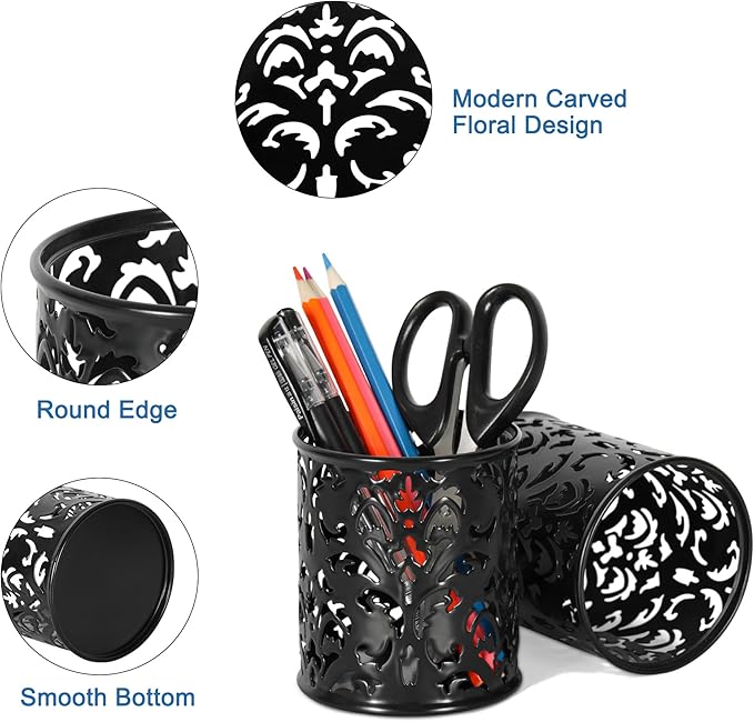 EasyPAG Black Pen Holder for Desk, 2 Pack Round Pen Organizer, Brush Holder for - Image 2
