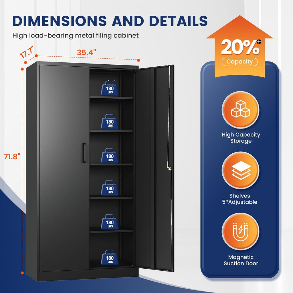 yizosh metal storage cabinet with lock - 72", close-up detail