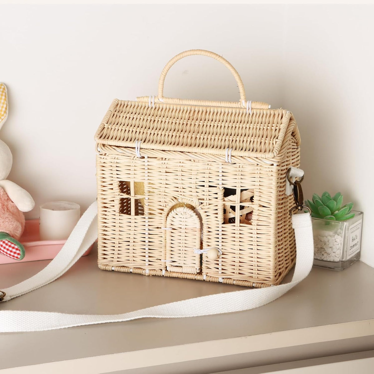Handwoven Rattan House Storage Basket – Multi-Use Organizer with Handle &...