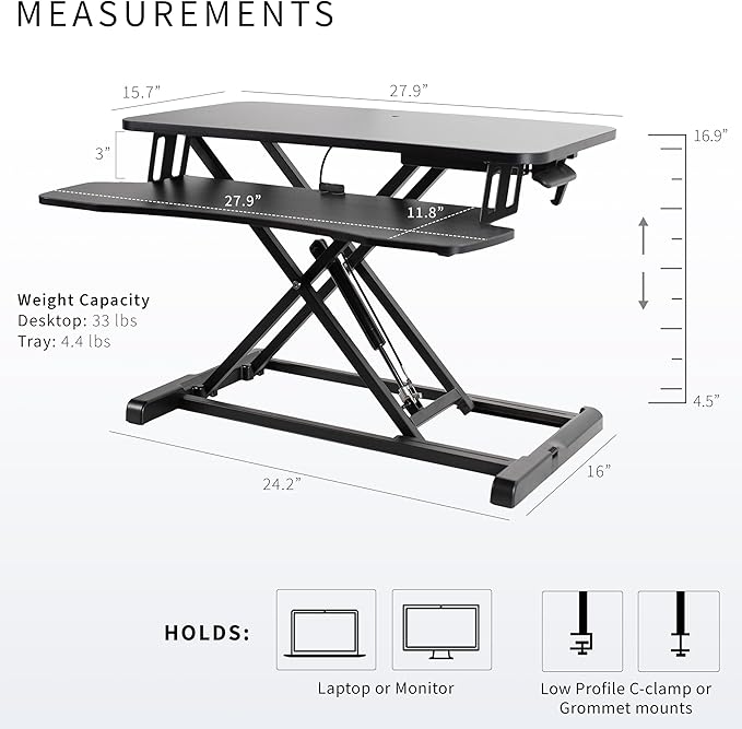 VIVO 28 inch Desk Converter, K Series, Height Adjustable Sit to Stand Riser - Image 3