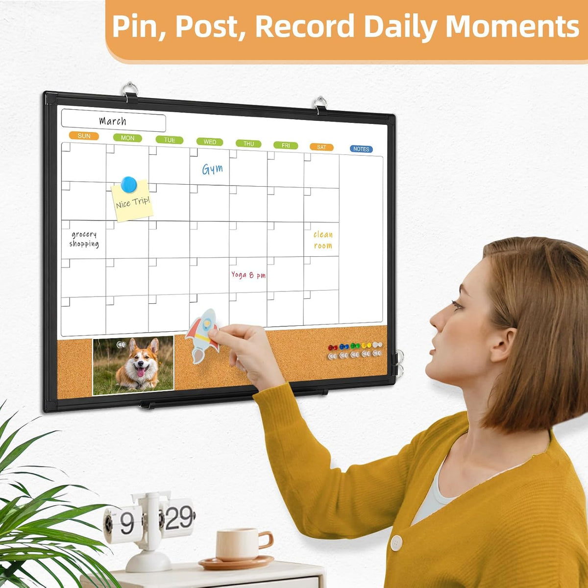 Calendar Whiteboard for Wall, 24" x 18" Dry Erase Month White Board...