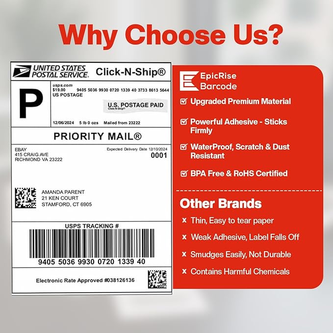 1 1/4” × 1”Direct Thermal Printer Labels, 10 Rolls, 800 Matte White Thermal - Image 8