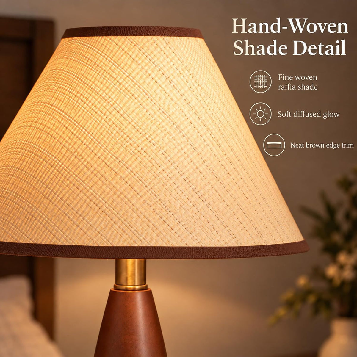 Mid Century Modern Touch Table Lamp with Brown Wooden Base