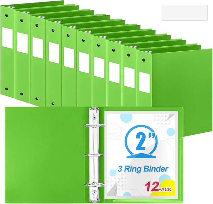 Henoyso 12 Pcs 3 Ring Binder 2 Inch Round Fits Letter Size 8.5'' x 11'' Paper by Henoyso