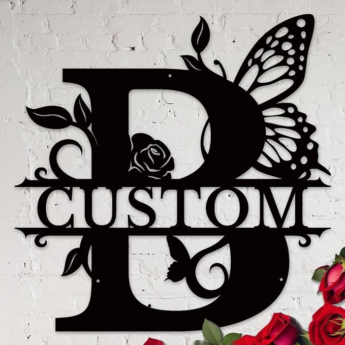Personalized Custom Letter Name metal Signs, Custom Black Letter Monogram Wall by Casebrick