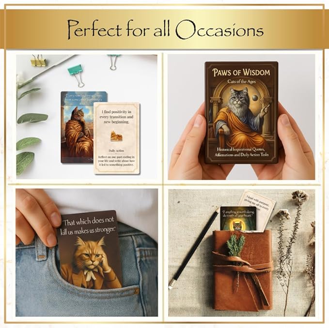 Paws of Wisdom Motivational 54-Card Deck. Cat-Themed Historical Quotes - Image 8