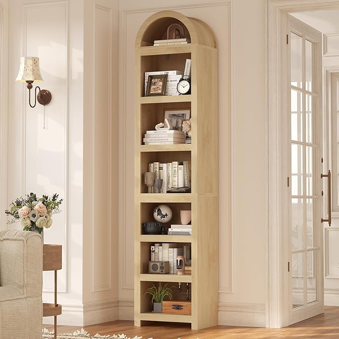 UPOSOJA 76" Tall Narrow Arched Bookcase, 7-Teir Mid-Century Modern Bookshelf by UPOSOJAWishesYouaNiceDay