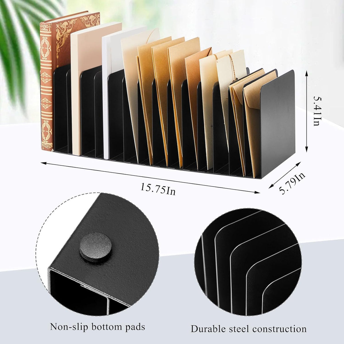 Suzile Metal Desktop File Organizer, 15 Compartment, Vertical File Sorter