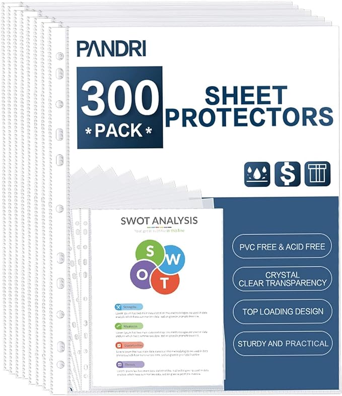 Sheet Protectors, PANDRI 300 Pack Clear Heavy Duty Plastic Page Protectors by PANDRI