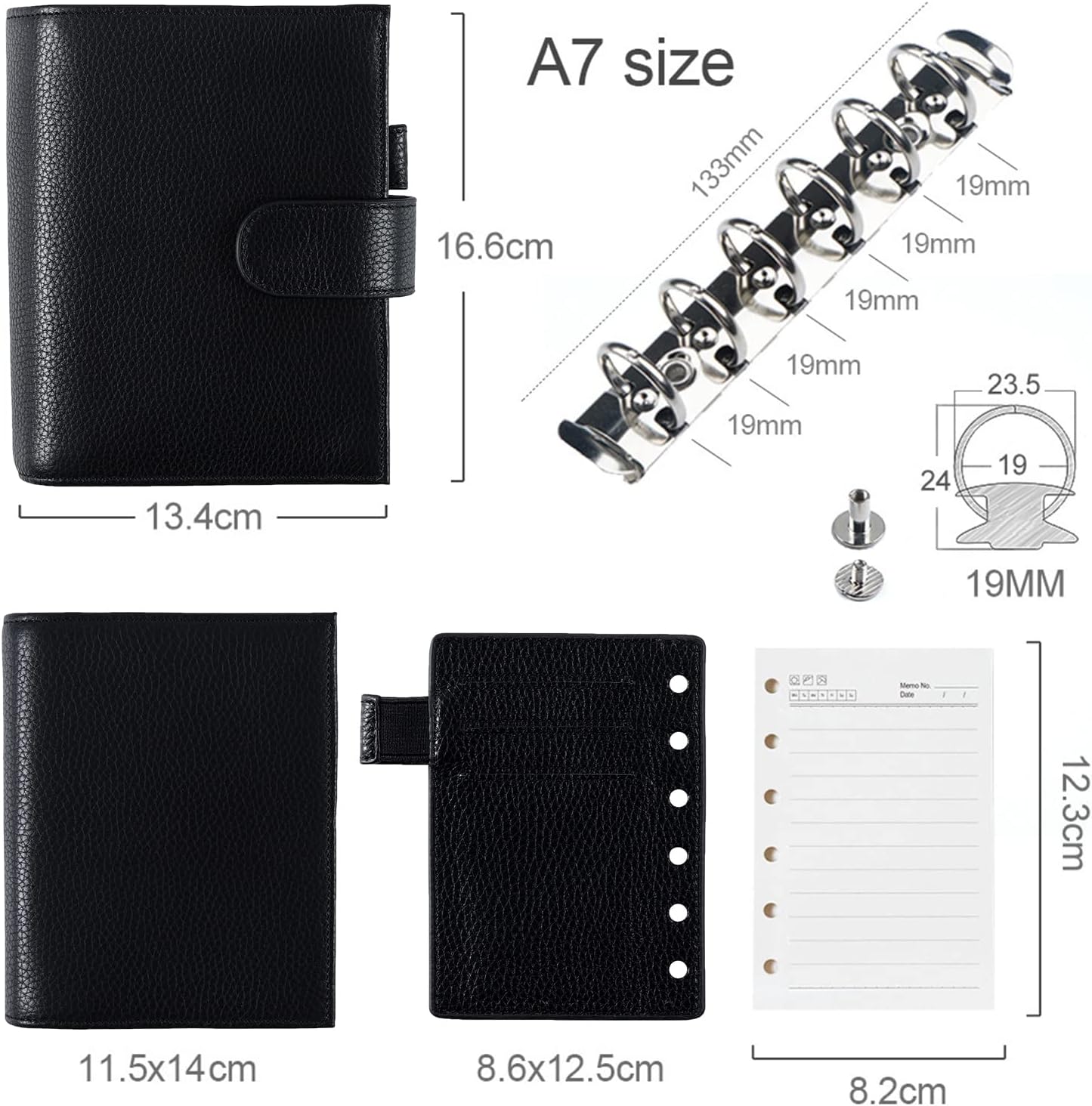 Moterm Pocket Versa - Pocket Size Binder Planner and Wallet Combo (Pebble-Black, 19mm Ring)