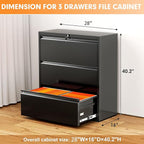 INTERGREAT 3-Drawer Black Lateral File Cabinet, Locking Metal Lateral Filing - Image 3