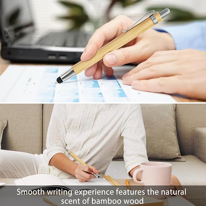 lyforx 200pcs Bamboo Pens Bulk 2-in-1 Stylus Tip Wooden Bamboo Pens Engraving - Image 5