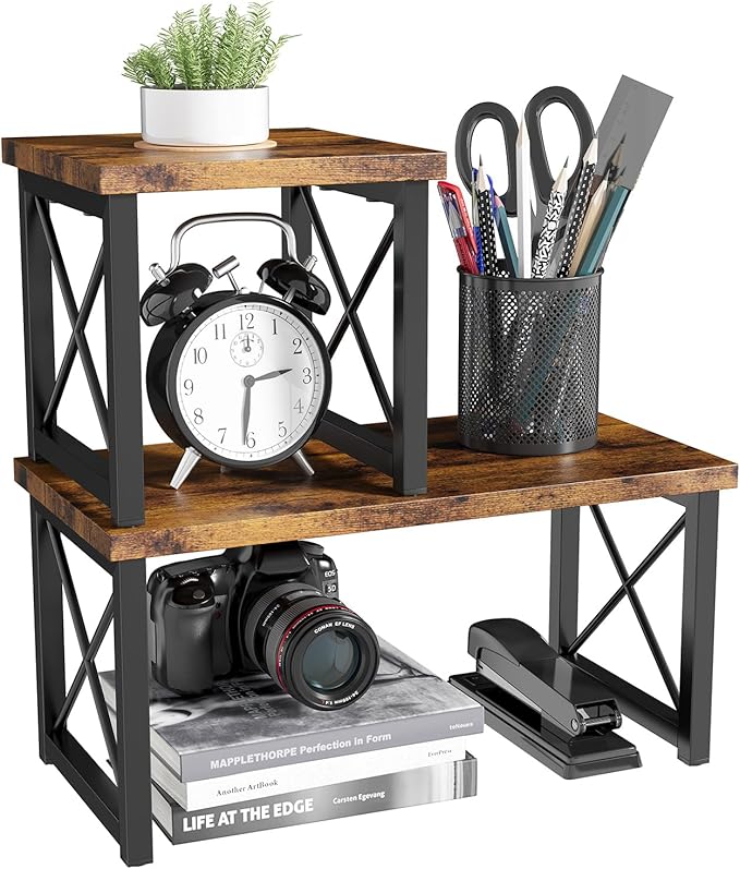 HavenlyYouth Desk Shelf, 2 Tier Wood Desktop Bookshelf, Adjustable Freestanding by HAVENLYYOUTH