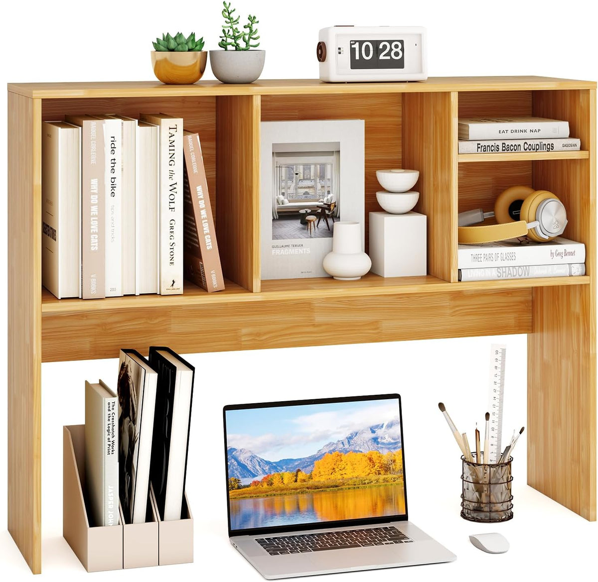 GOFLAME 4 Cubes Desktop Bookshelf, 37” Tabletop Wood Desk Shelf for Computer ...