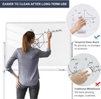 Mobile Clear Glass Whiteboard, 48 x 32 Inches Standing White Board on Wheels - Image 4