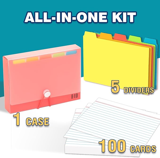 H4D 4x6 Index Card Case with 100 Heavyweight Ruled Index Cards and Dividers - Image 2