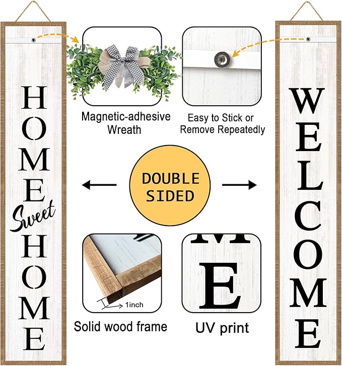 Double-sided Welcome Wooden Sign Stand - Image 2